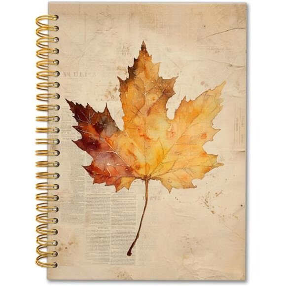 Vintage Fall Maple Spiral Notebook 5.5x8.3, Autumn Maple Leaf Journal,‎ Rustic - Picture 1 of 8